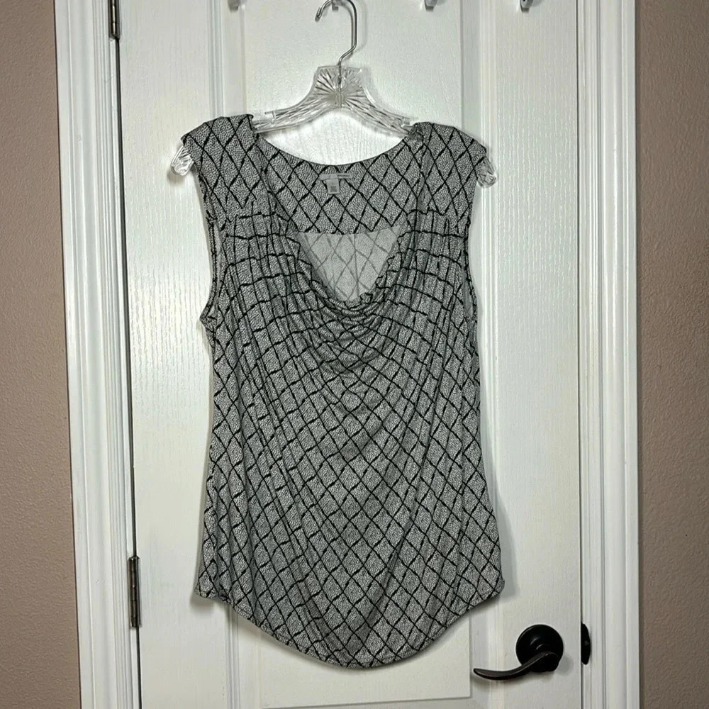 Halogen Women's Sleeveless Cowl Neck Business Work Blk/White Blouse Size L‎